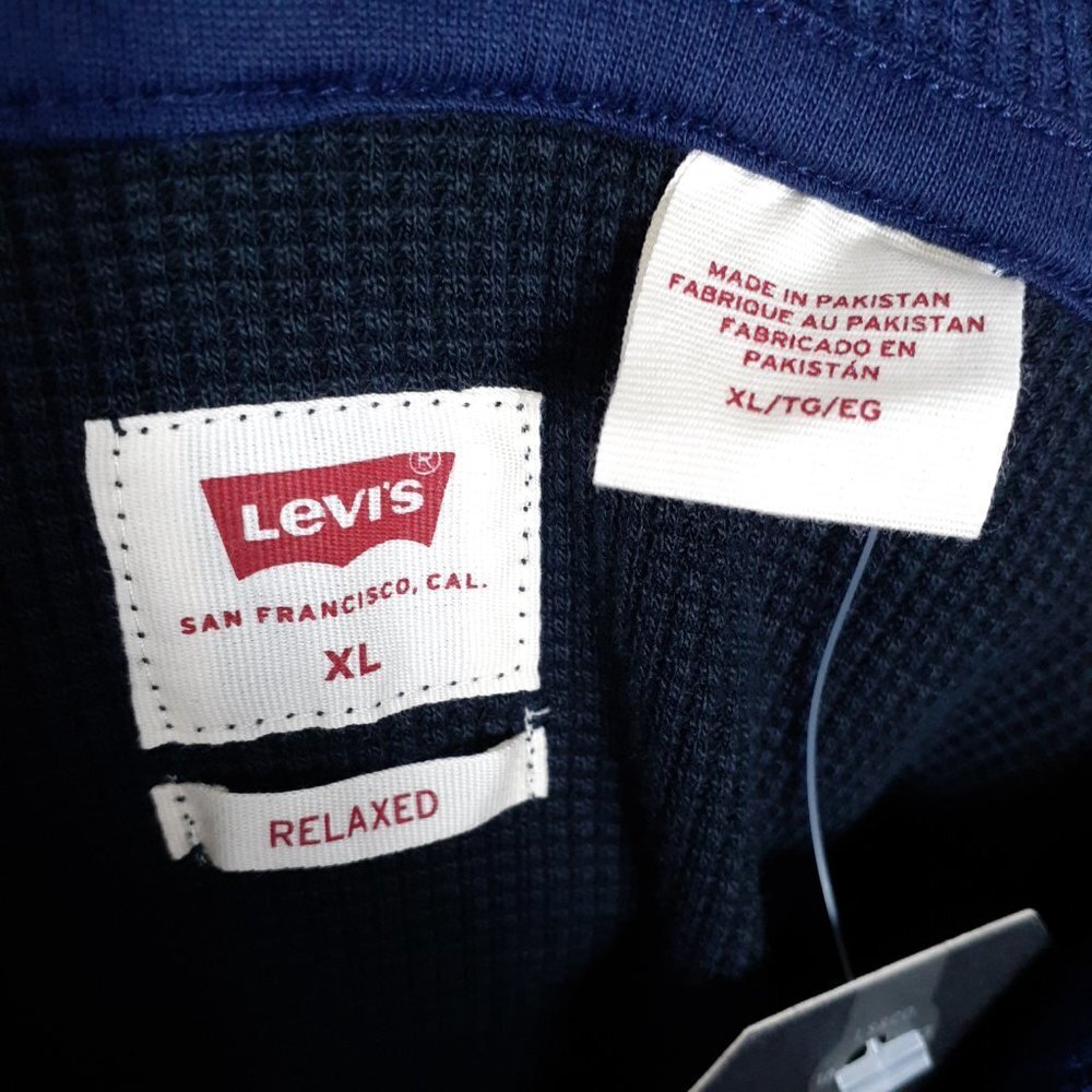 Levis Mens Thermal Shirt XL Hooded Blue Black 586 - Picture 6 of 6
